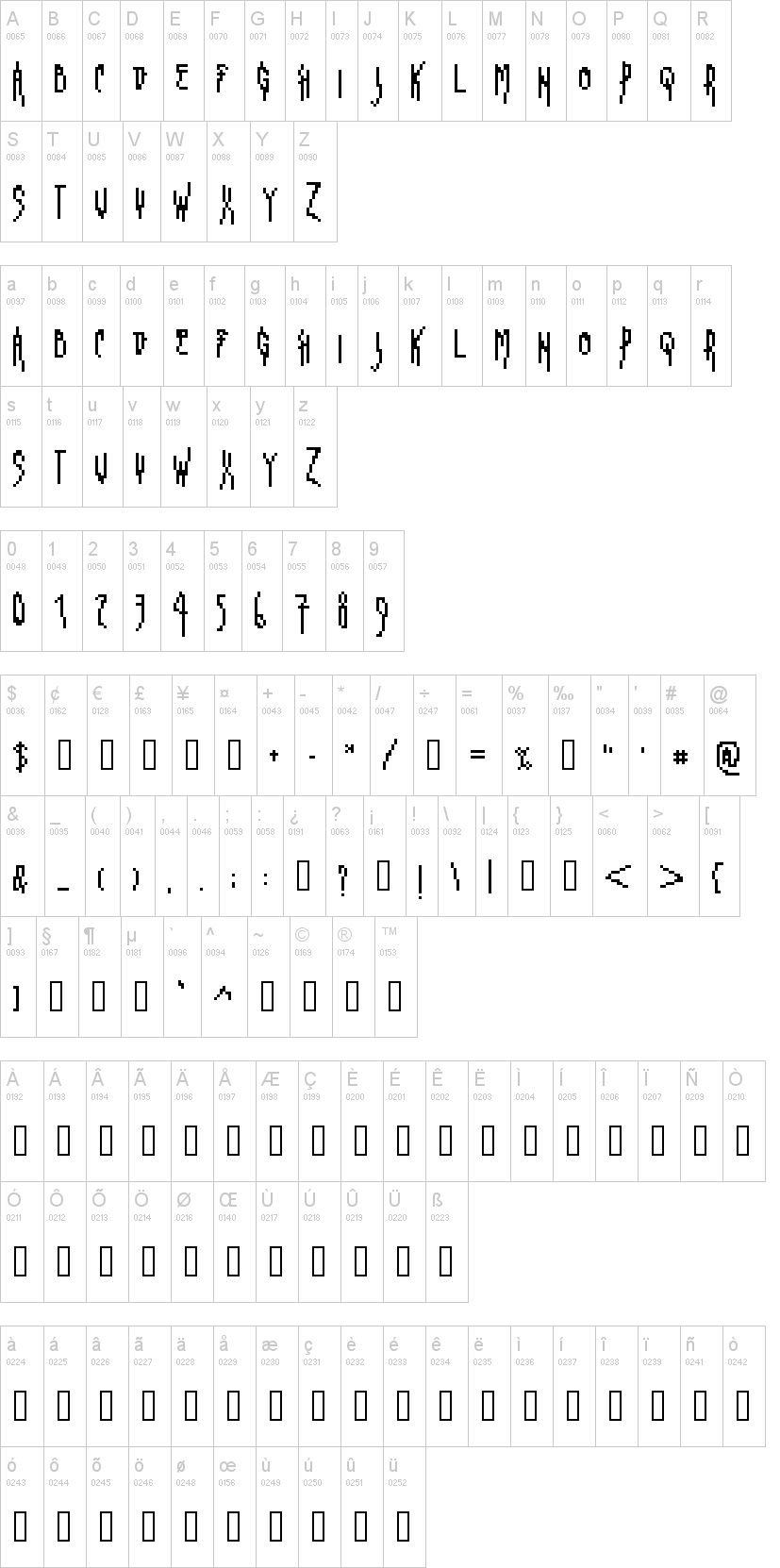 GhastlyPixe 字体字形表