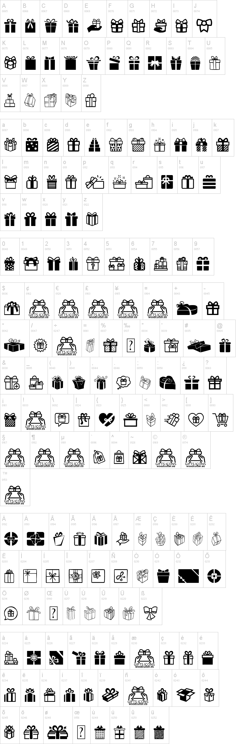 Gifts Icons 字体字形表