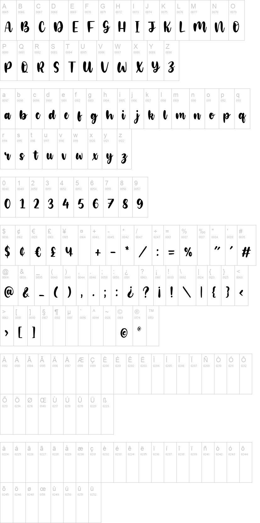 Glamori 字体字形表