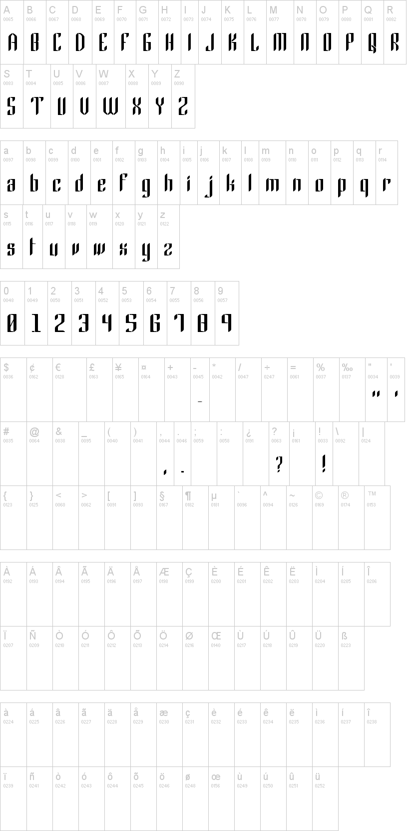 Gothic 45 字体字形表