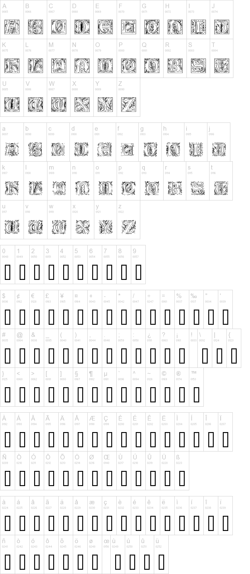 Gothic Illuminate 字体字形表