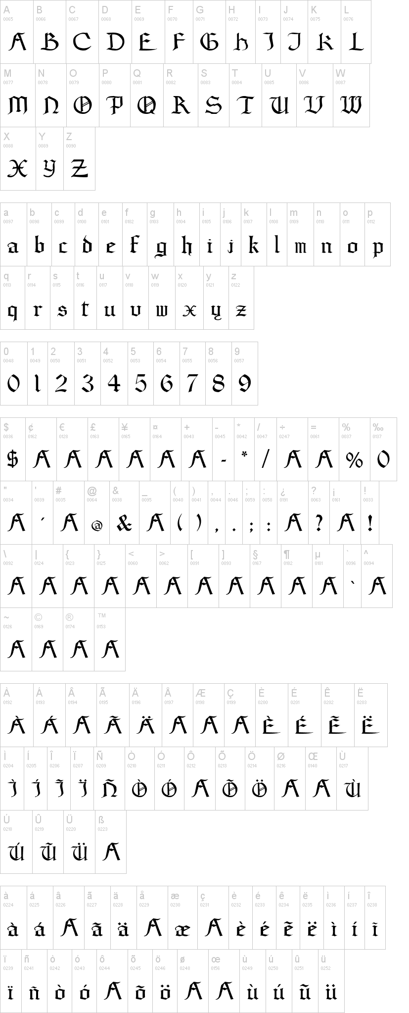 Gotic Ween 字体字形表