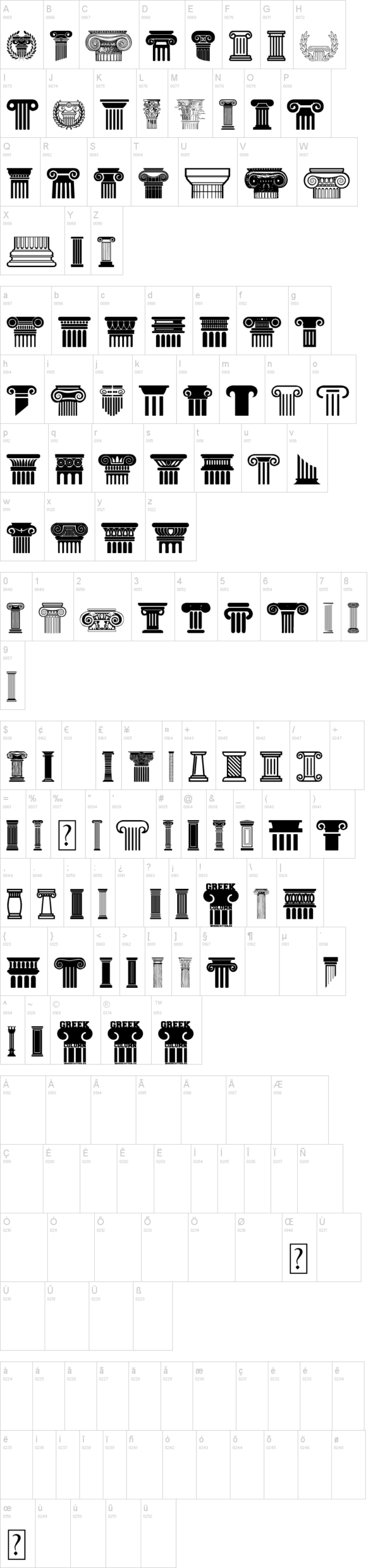 Greek Column 字体字形表