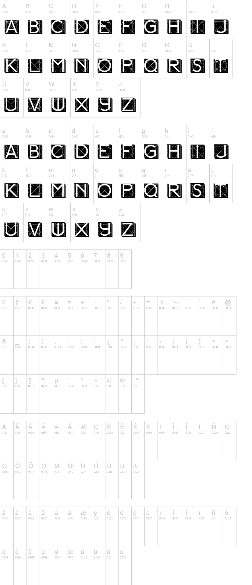 Grille 字体字形表