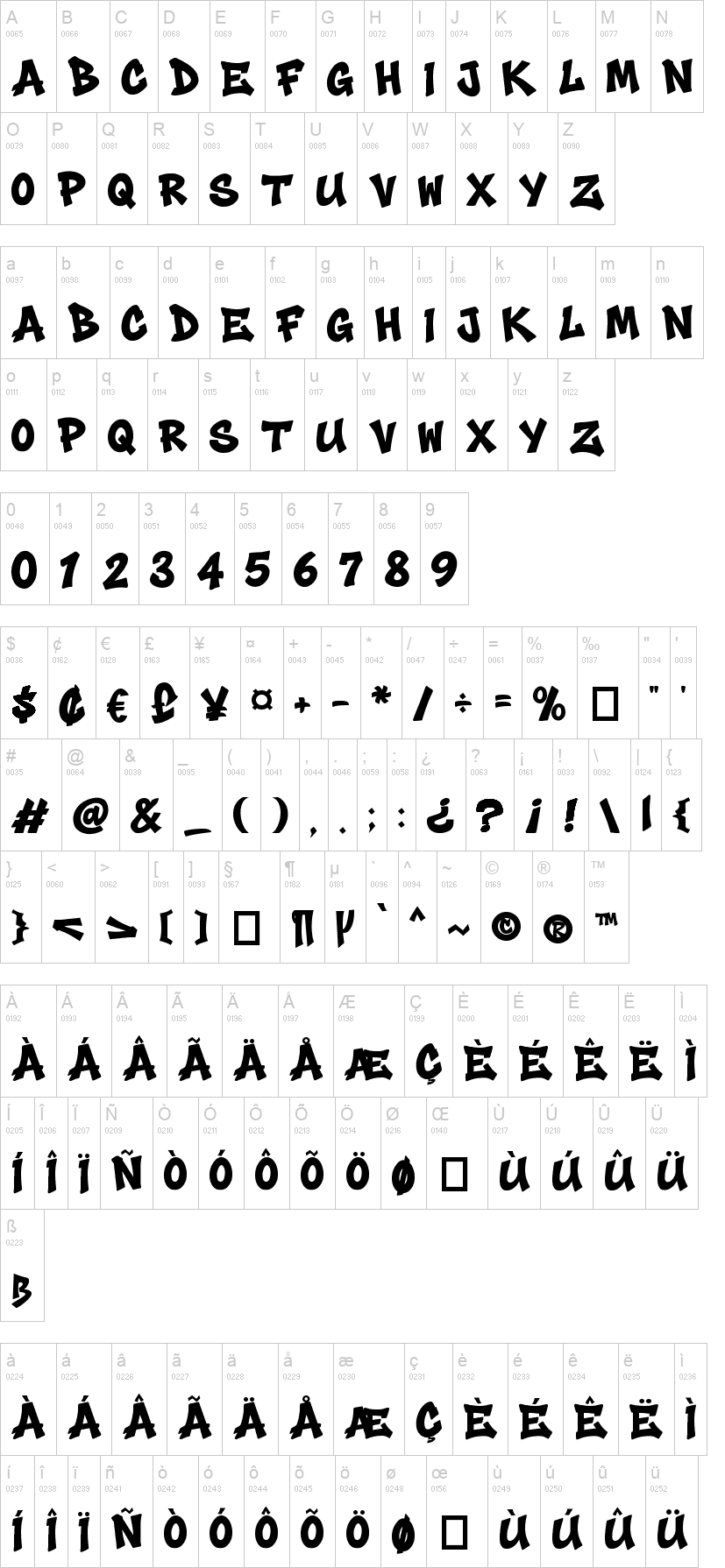 Grime Slime 字体字形表