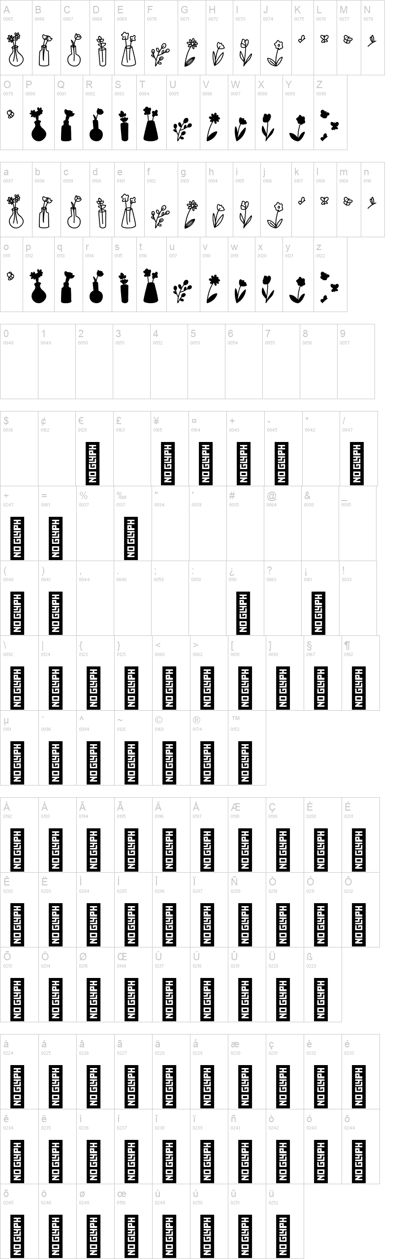 Growing Garden Dingbats 字体字形表
