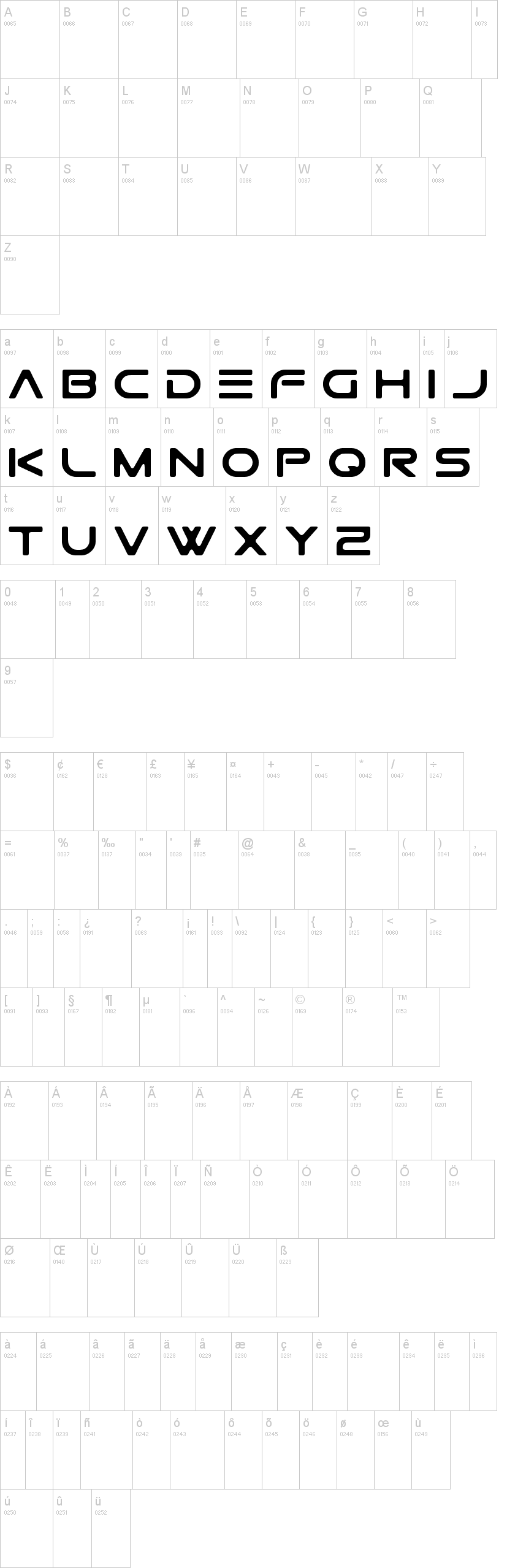 Gtek Technology 字体字形表