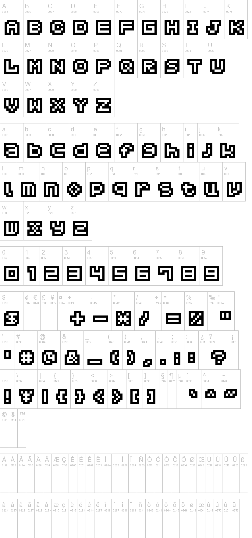 Hachicro 字体字形表