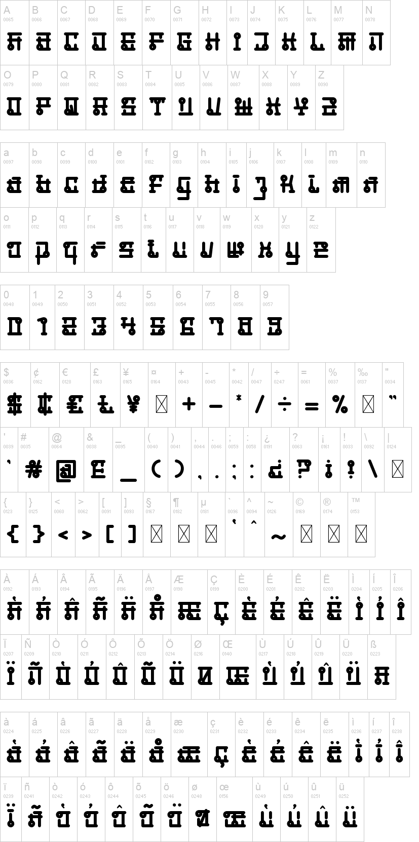 Hakorel 字体字形表