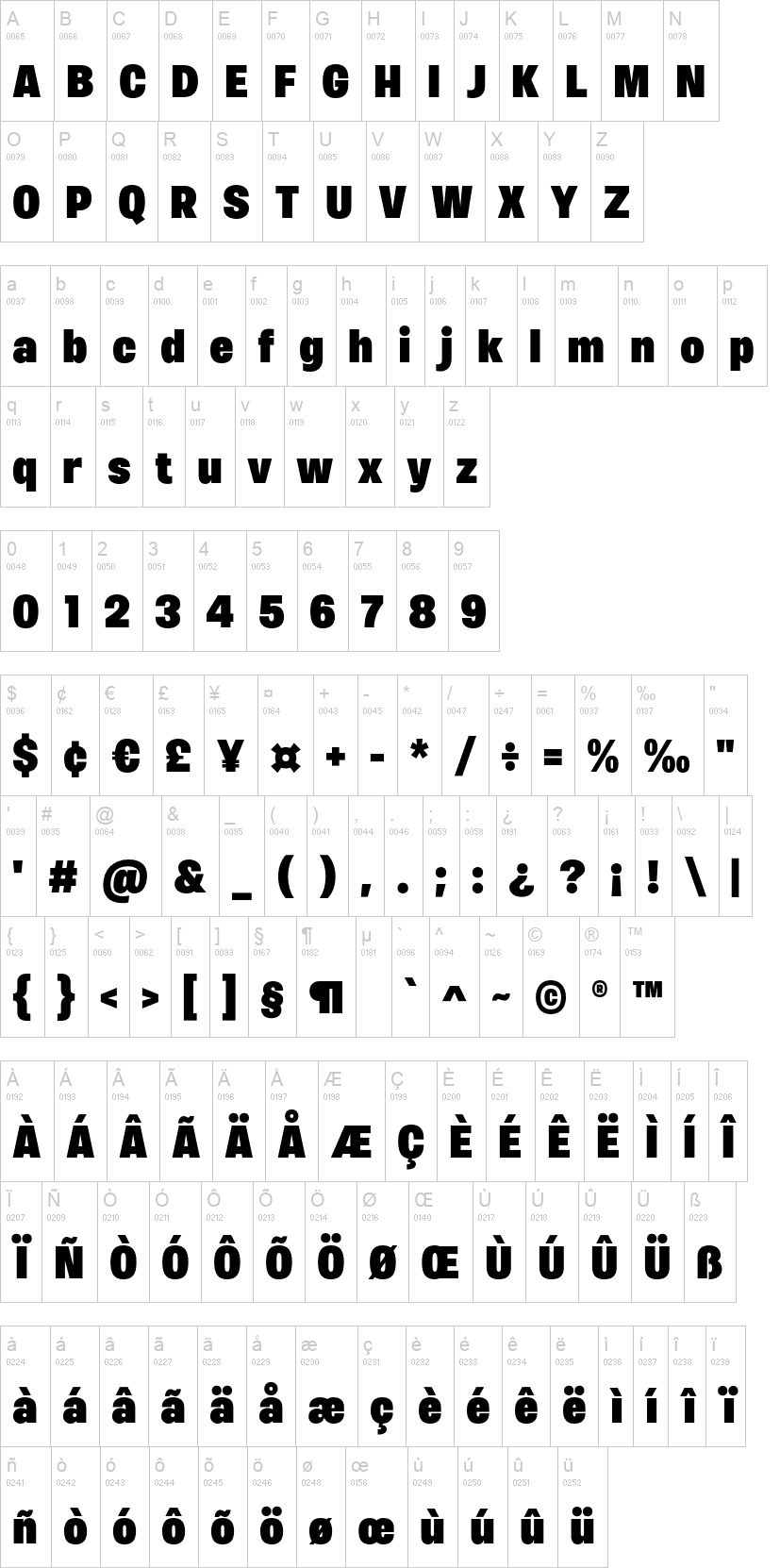 Halagar 字体字形表