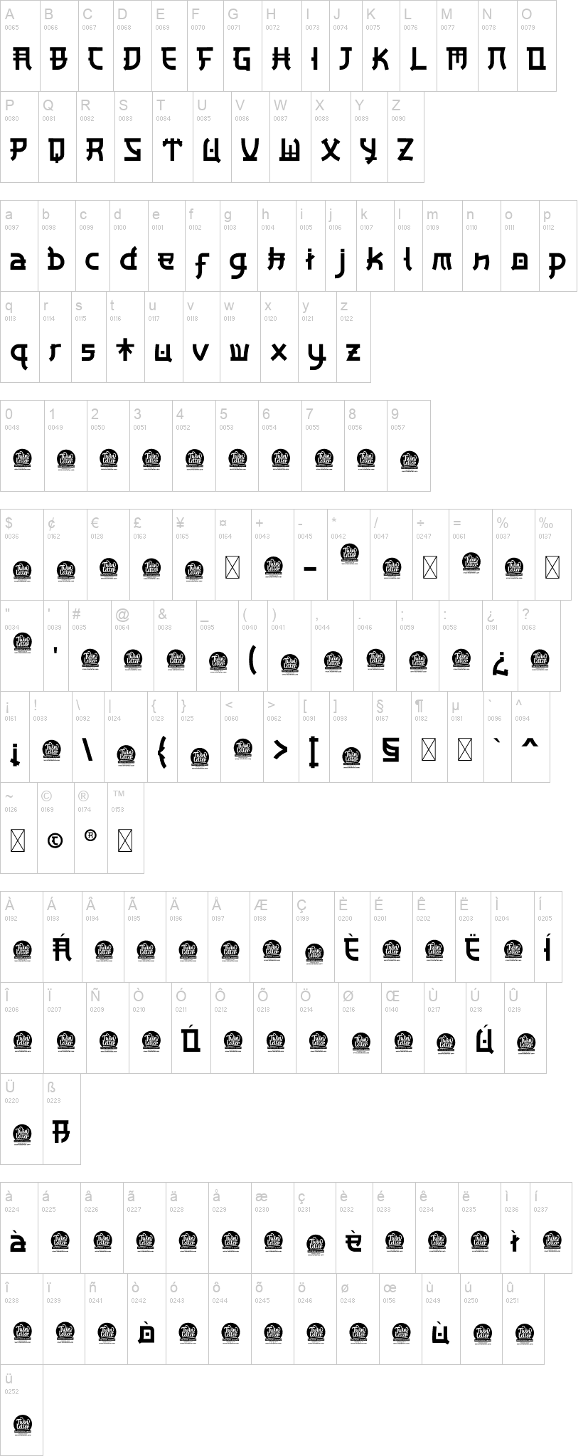 Hamiba 字体字形表