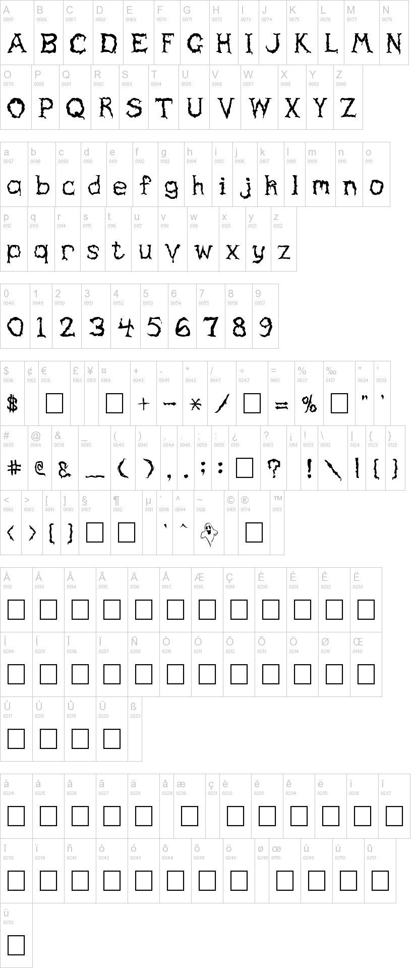 Haunted 字体字形表