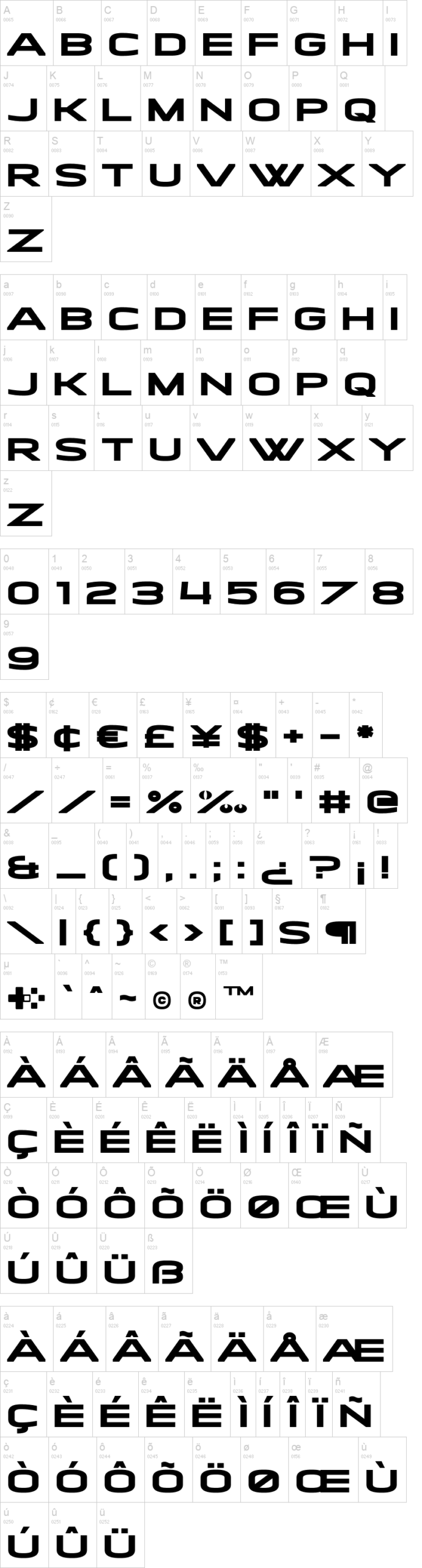 Haverbrooke 字体字形表