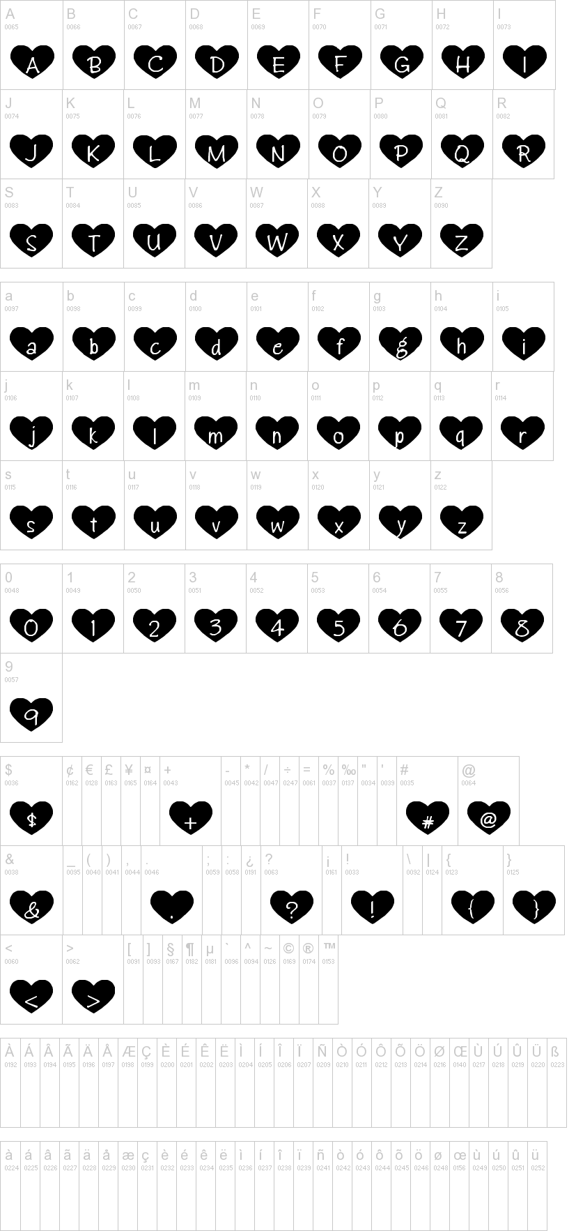 Heart Attack 字体字形表