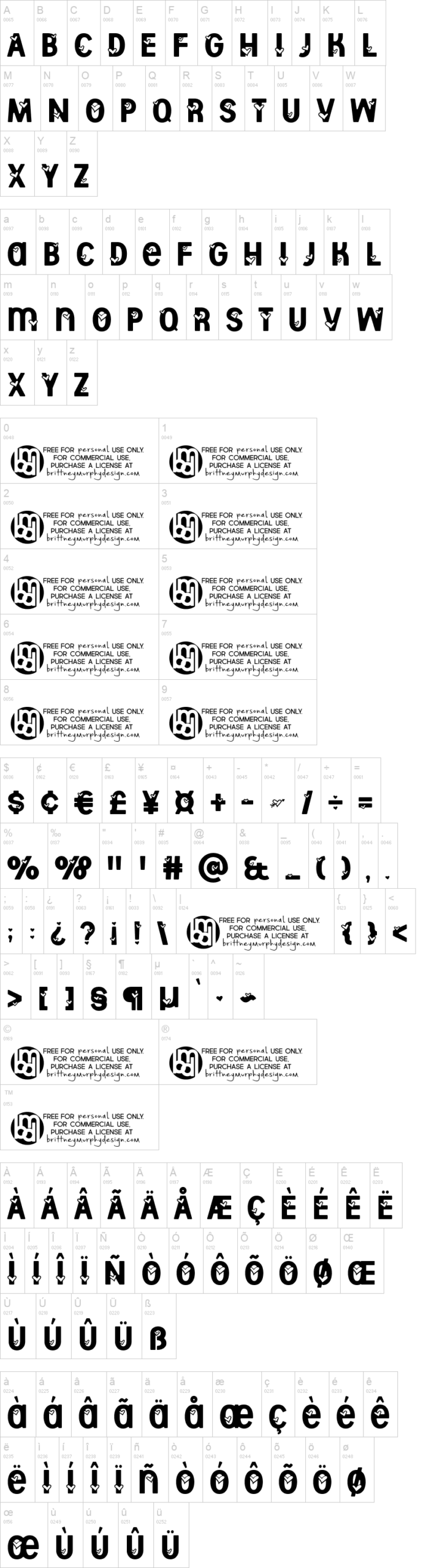 Heart Freaking Tastic 字体字形表