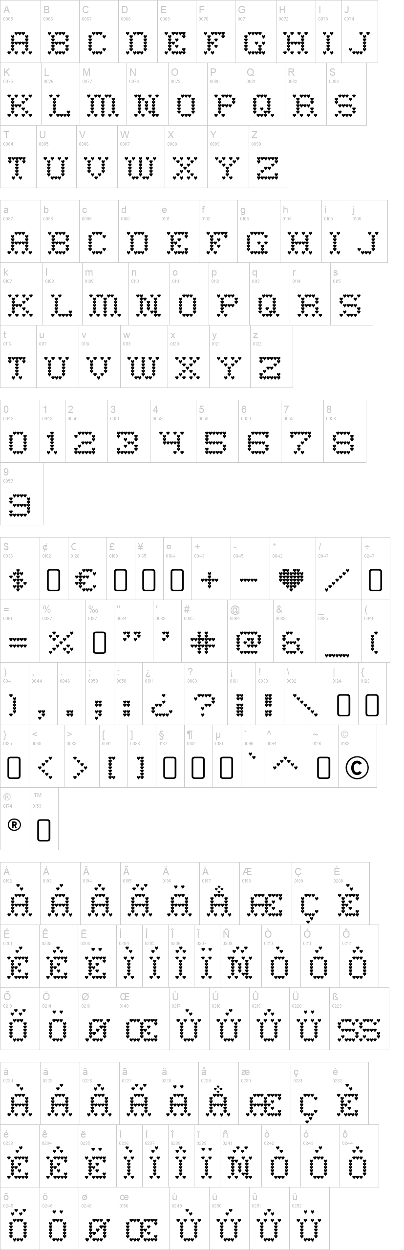 Heart Sweet Heart 字体字形表