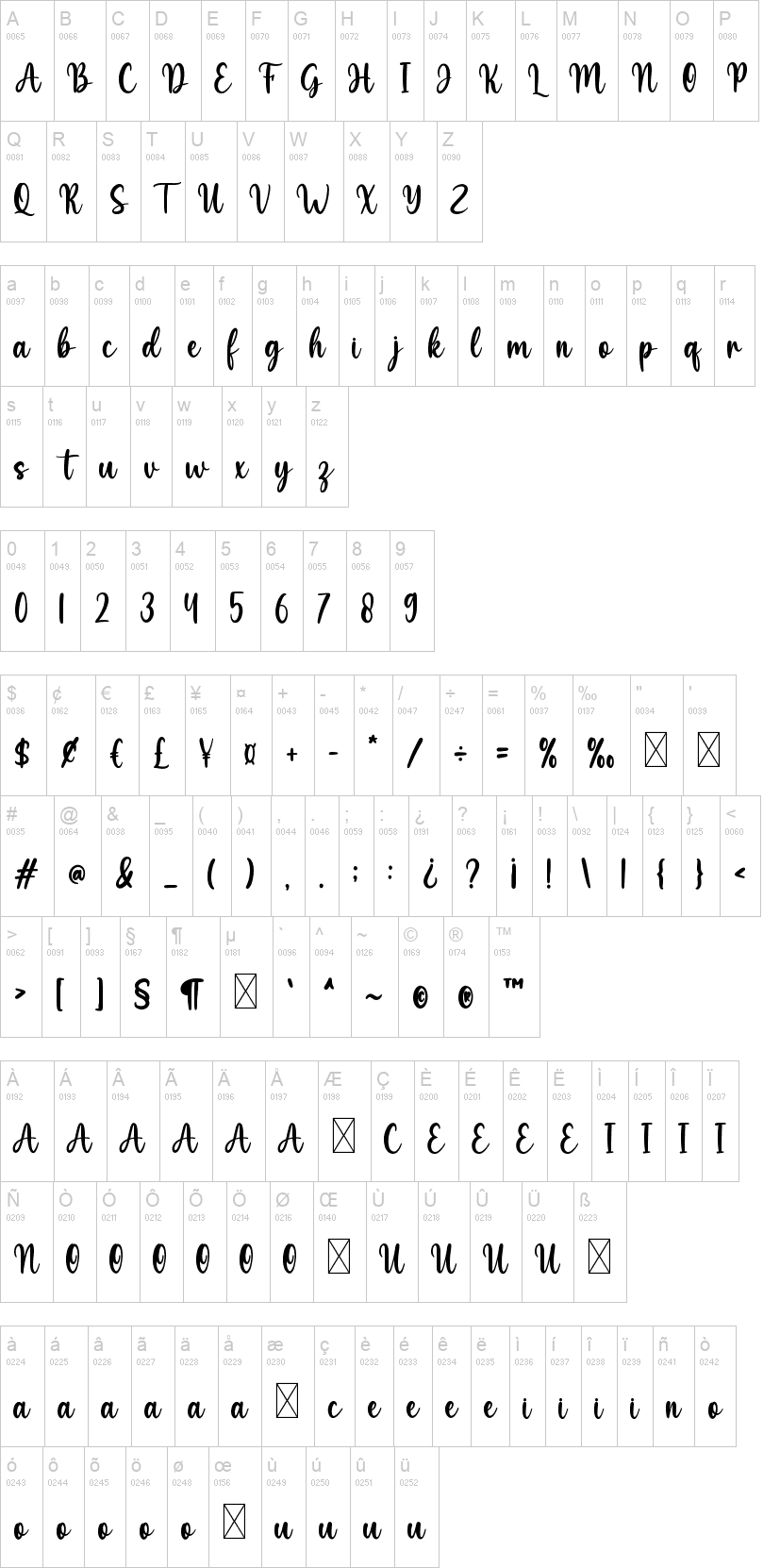 Hello Autumn 字体字形表