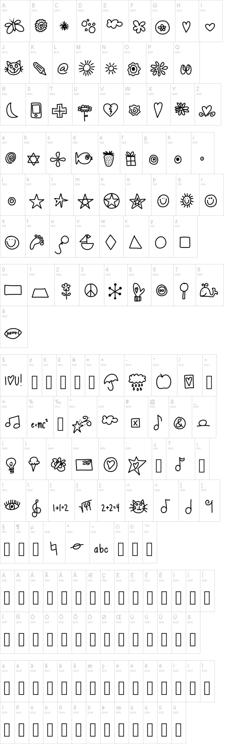 Hello Doodles 字体字形表