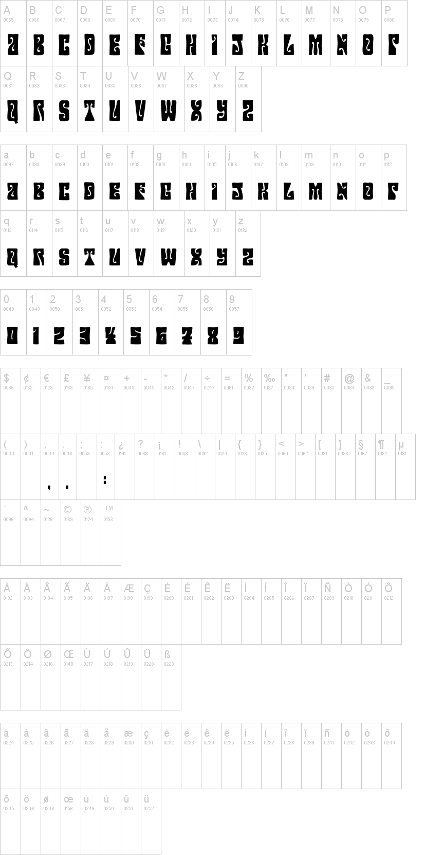 Hendrix Groove 字体字形表