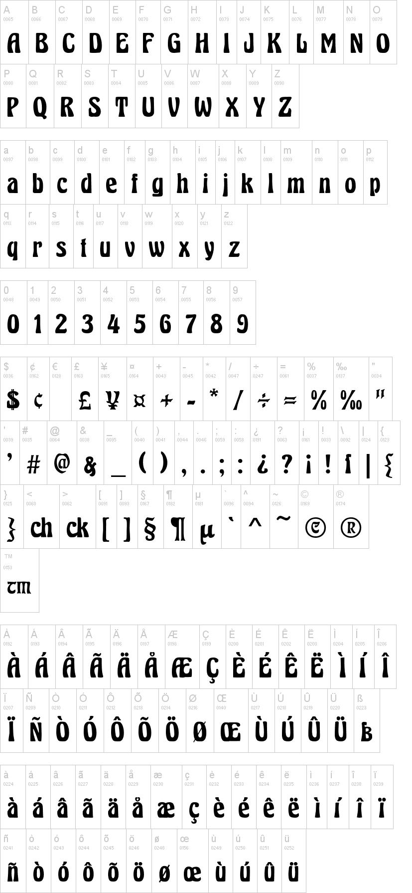 Herkules 字体字形表