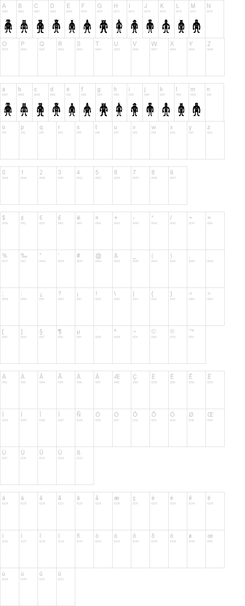 Heroez 字体字形表