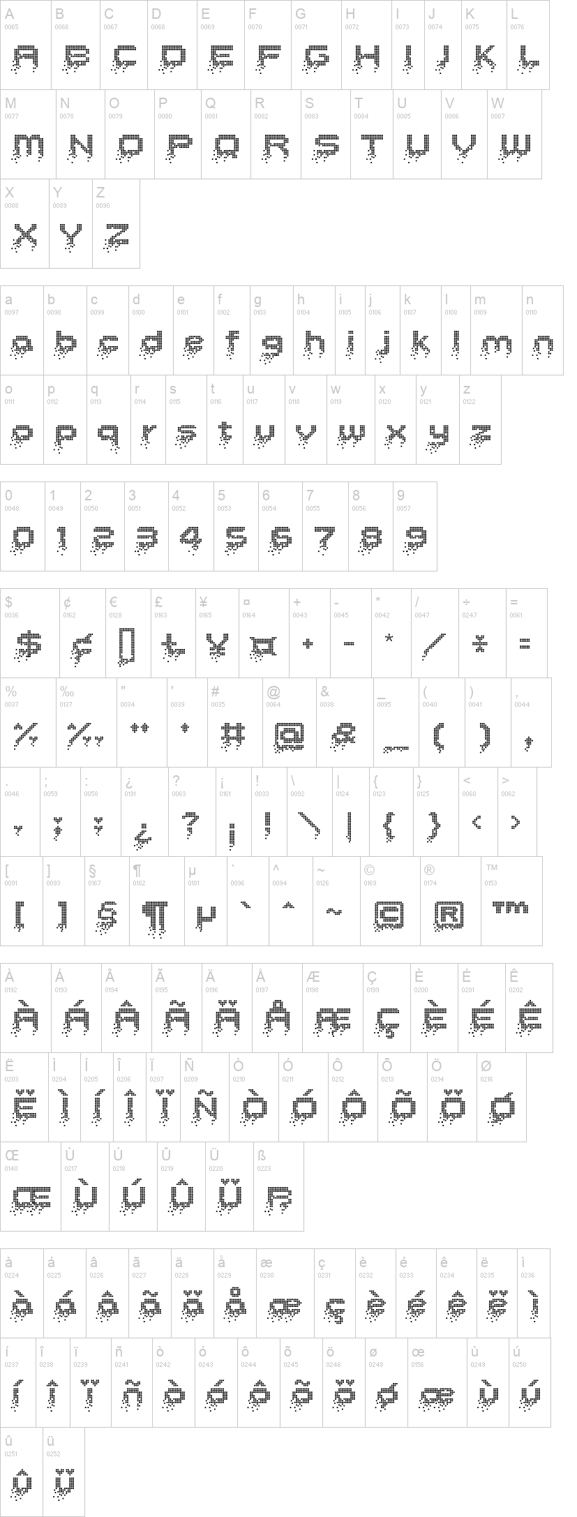 HF Hourglass 字体字形表