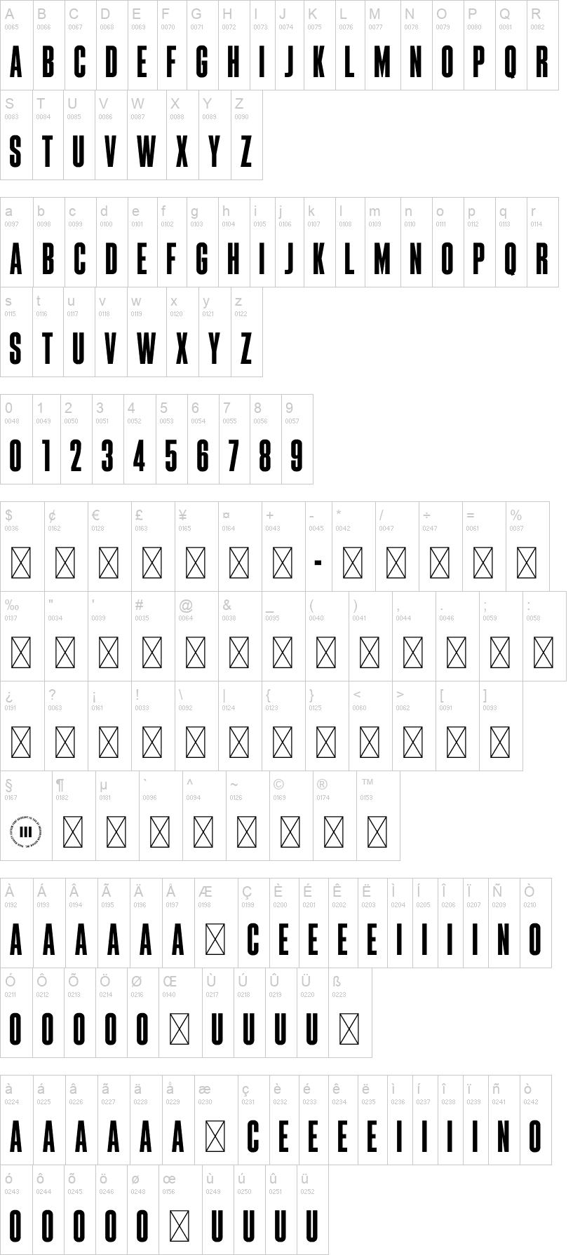 Highrise 字体字形表