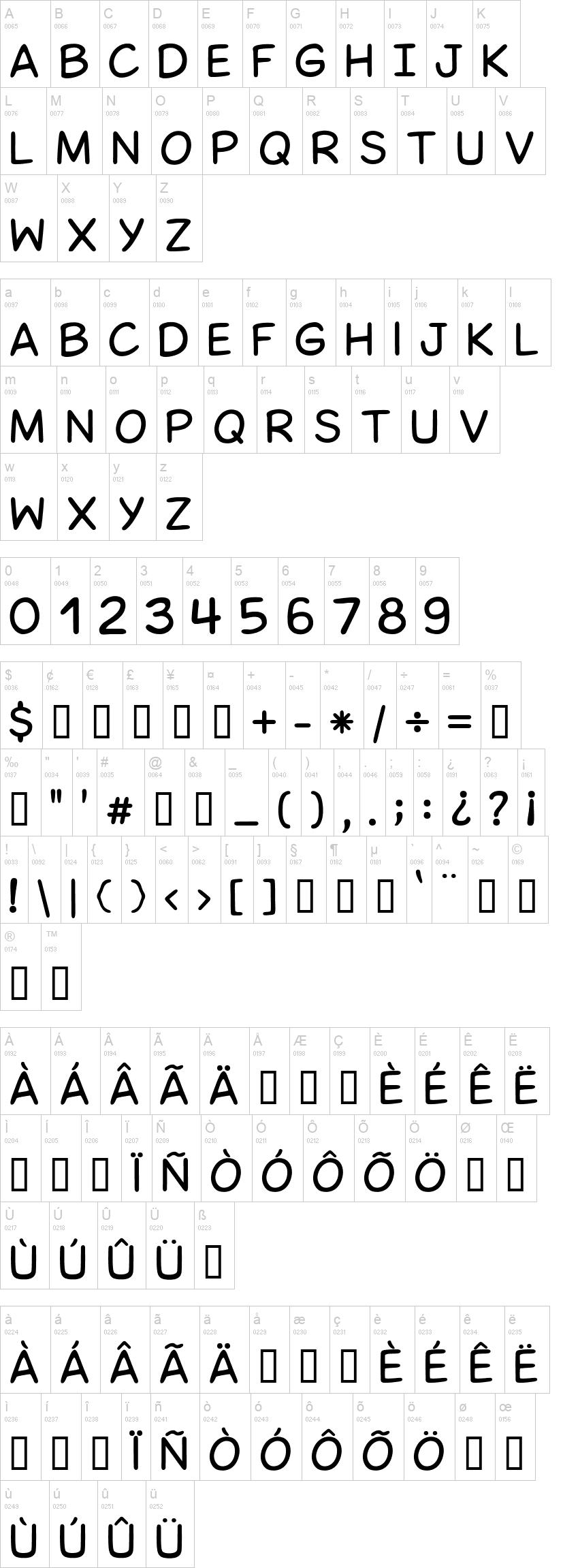 Hiykaya 字体字形表