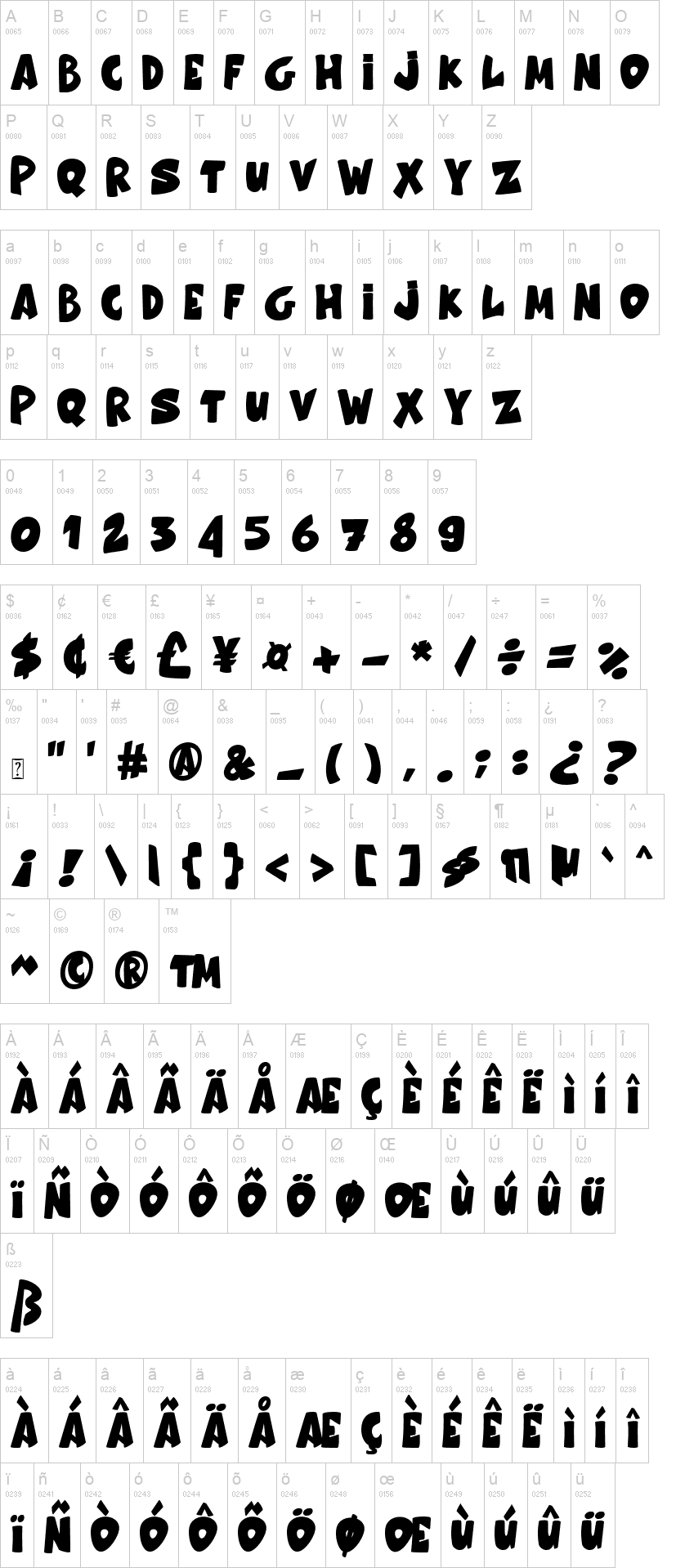Honey Bear 字体字形表