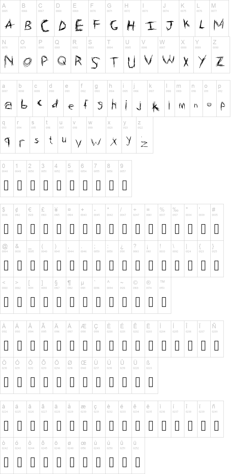 Horror 字体字形表