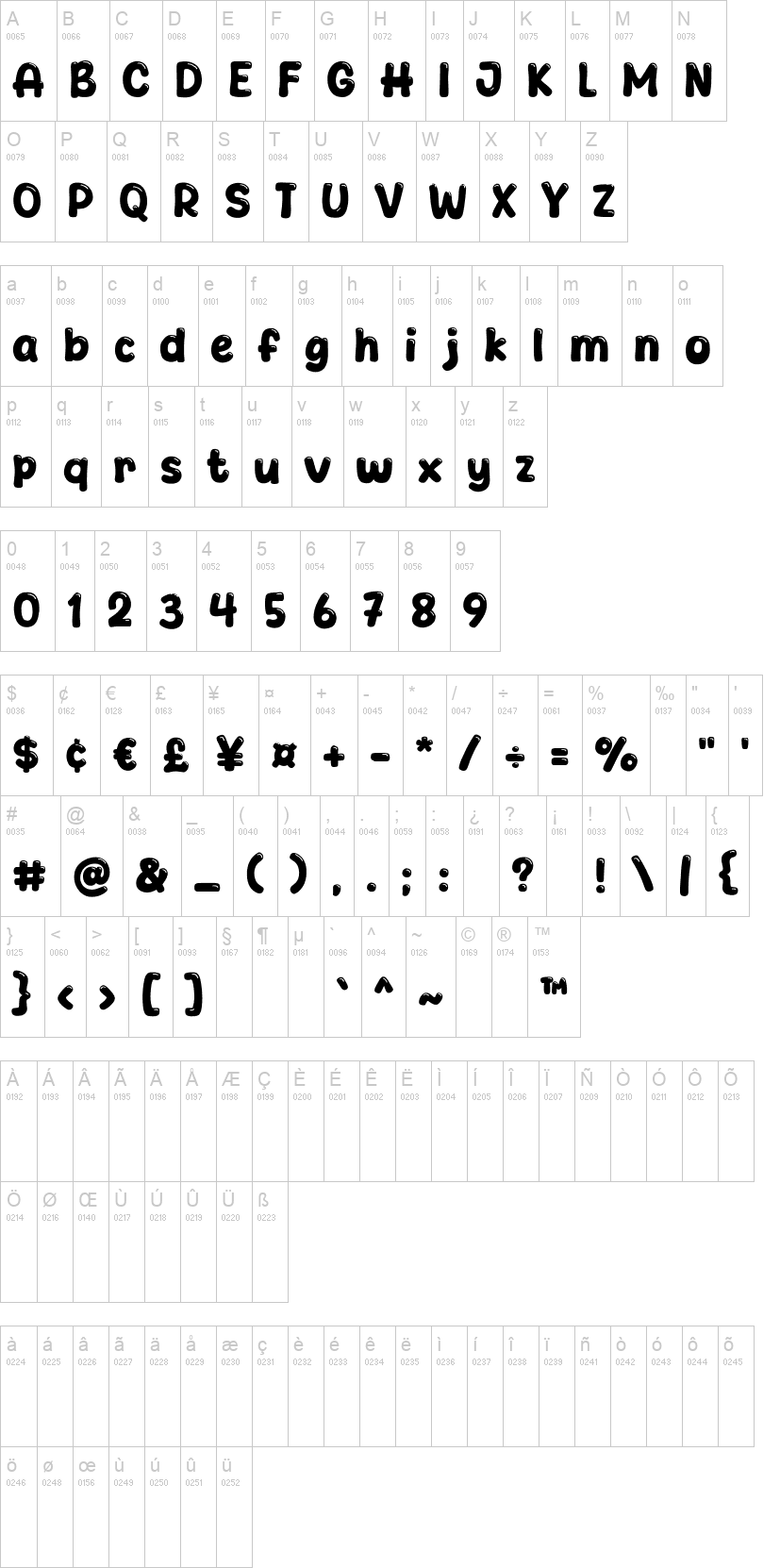 Howdybun 字体字形表