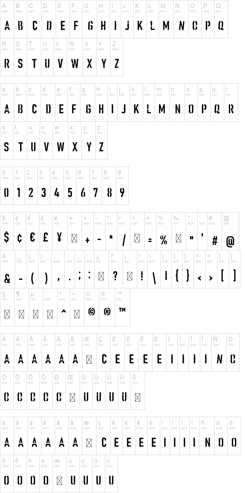 Howitzer 字体字形表