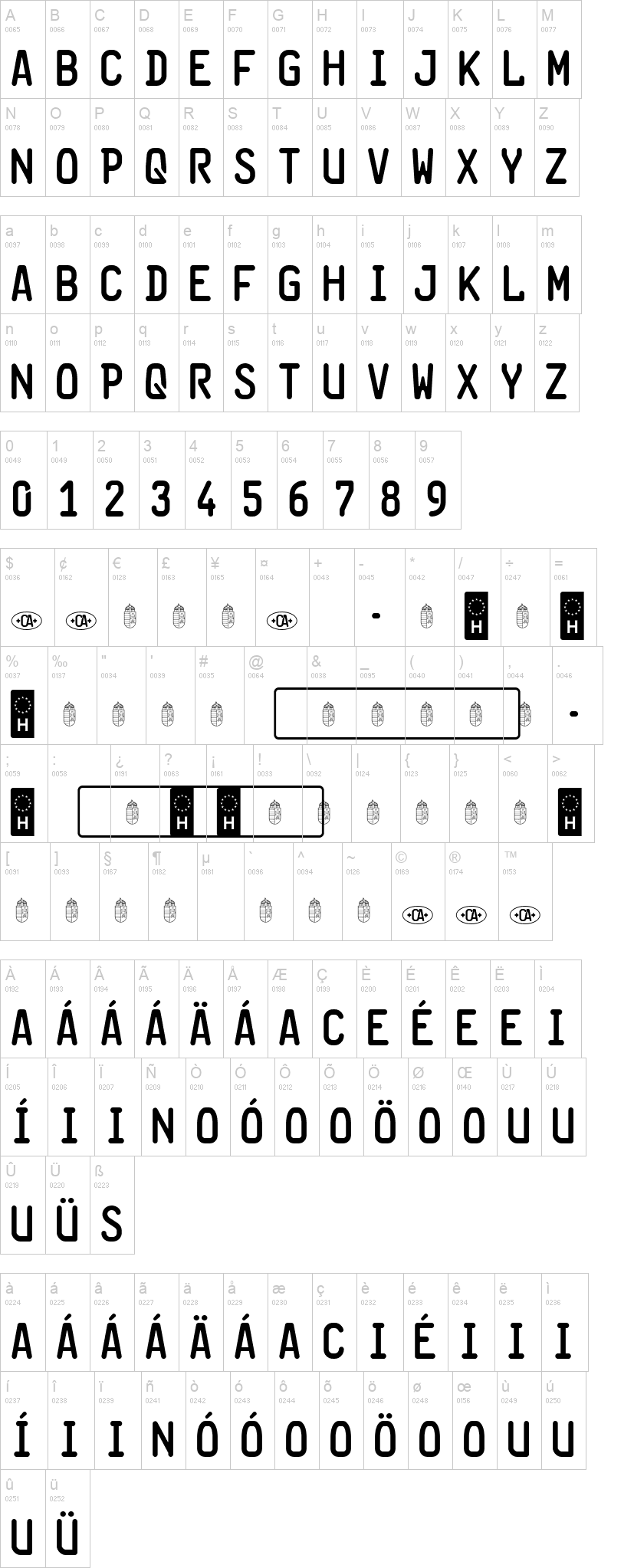 HuLi 字体字形表