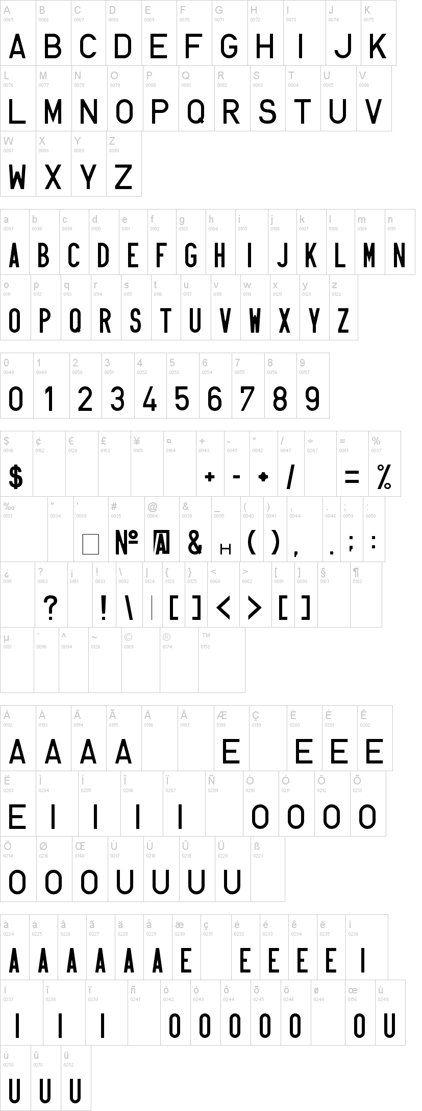 HUN-din 1451 字体字形表