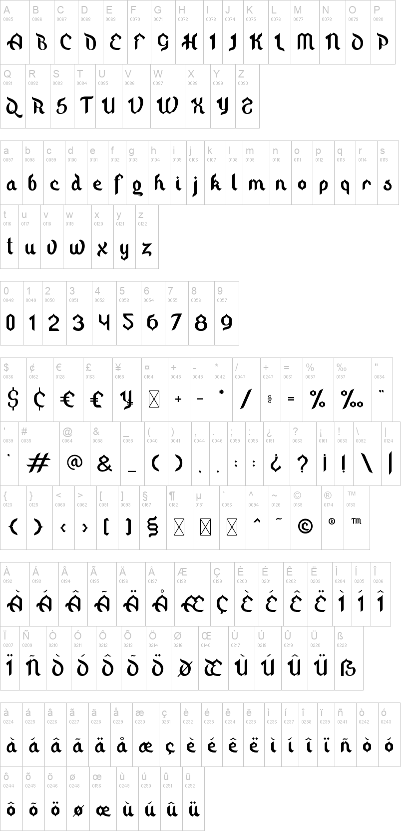 Huraira 字体字形表