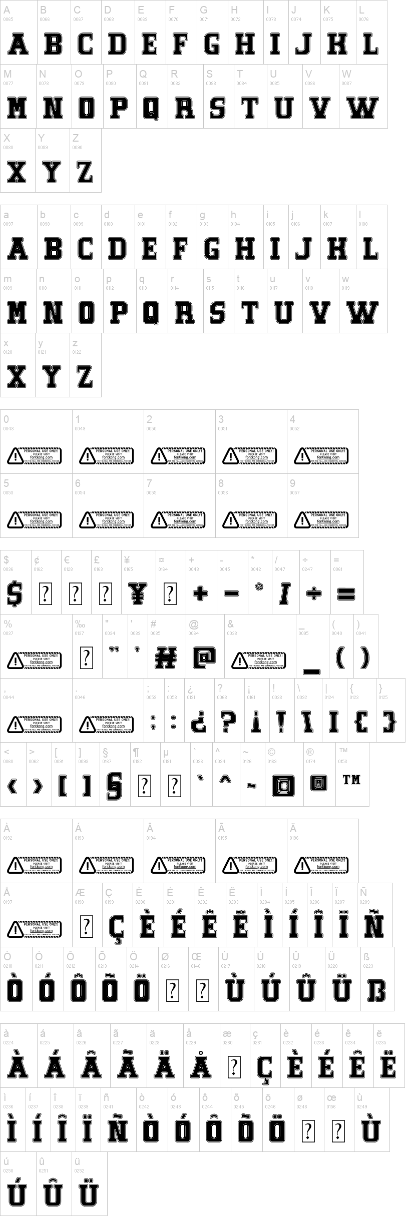 Hyper Tour 字体字形表