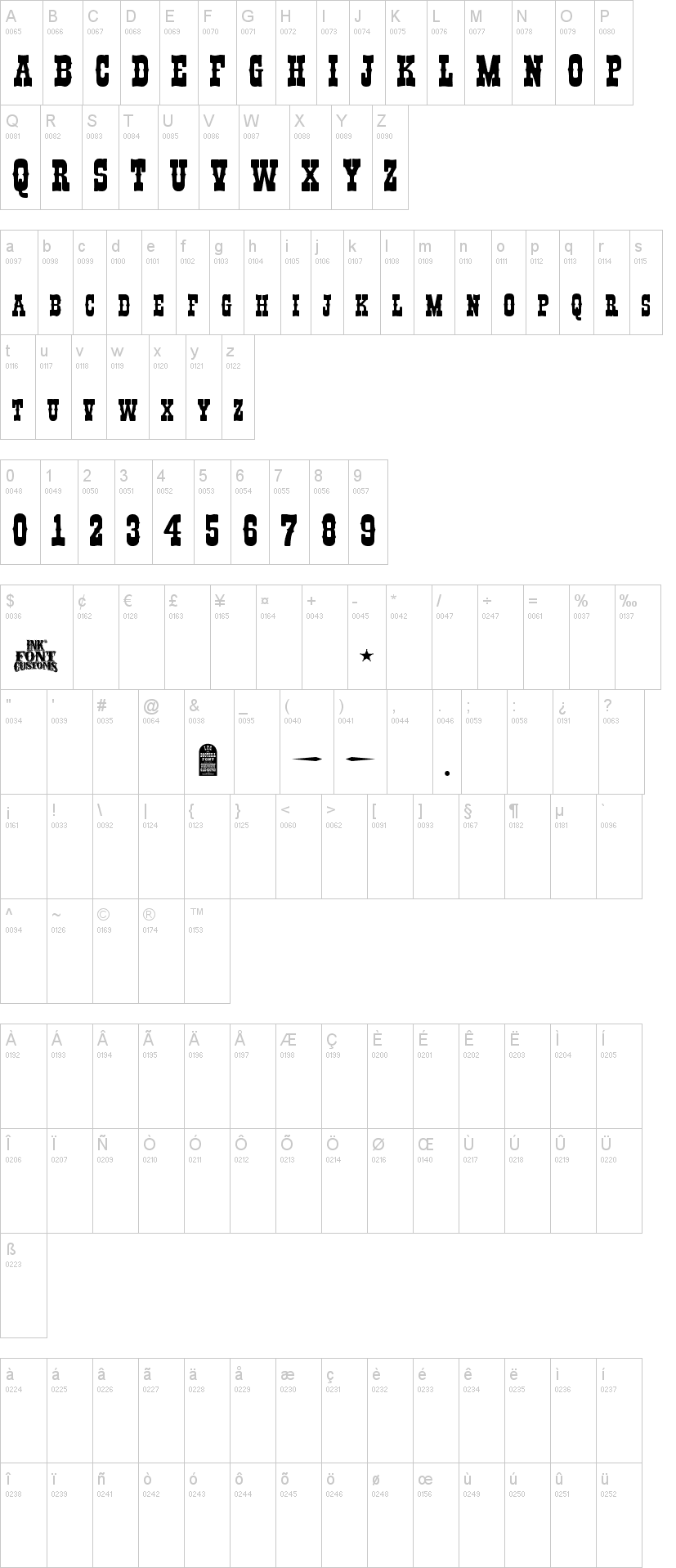 IFC Boothill 字体字形表