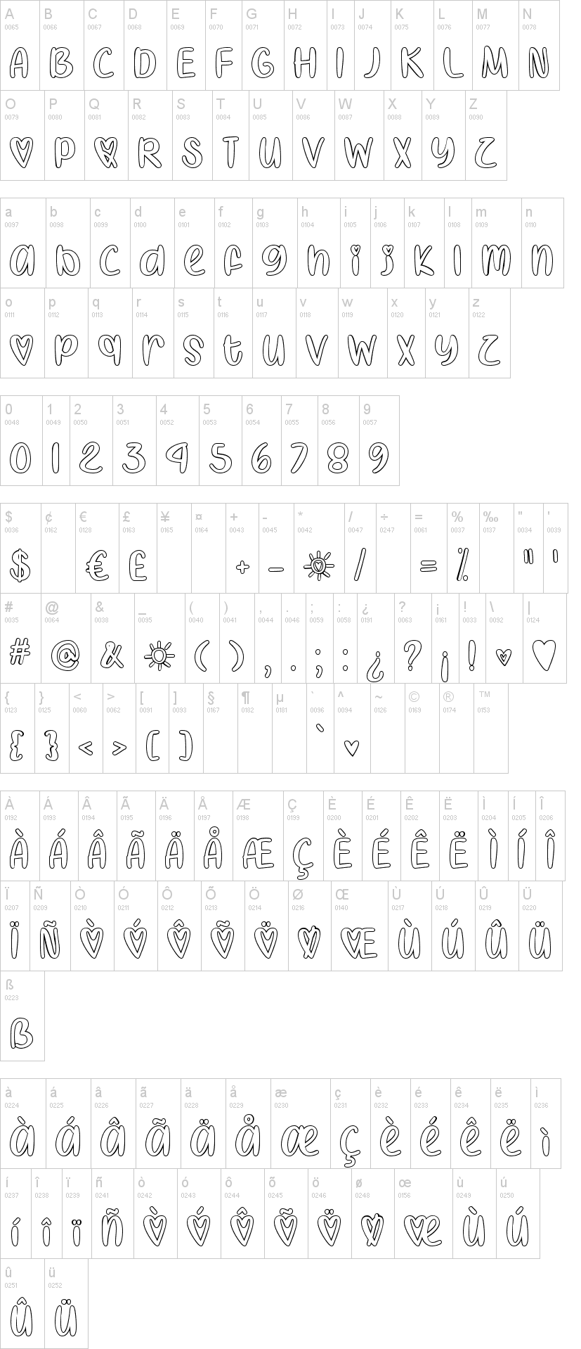 I Heart Coloring 字体字形表