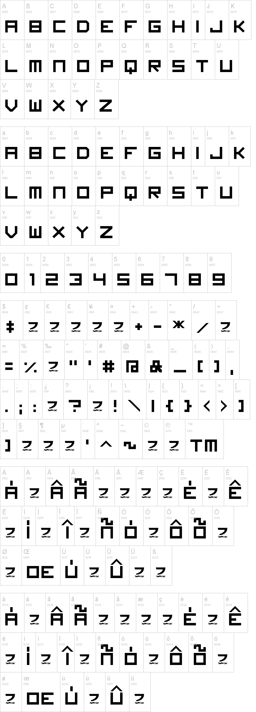 Imagine Font 字体字形表