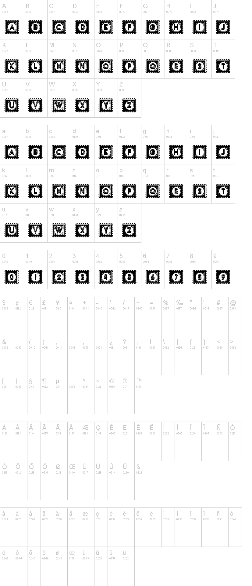 Impression 字体字形表