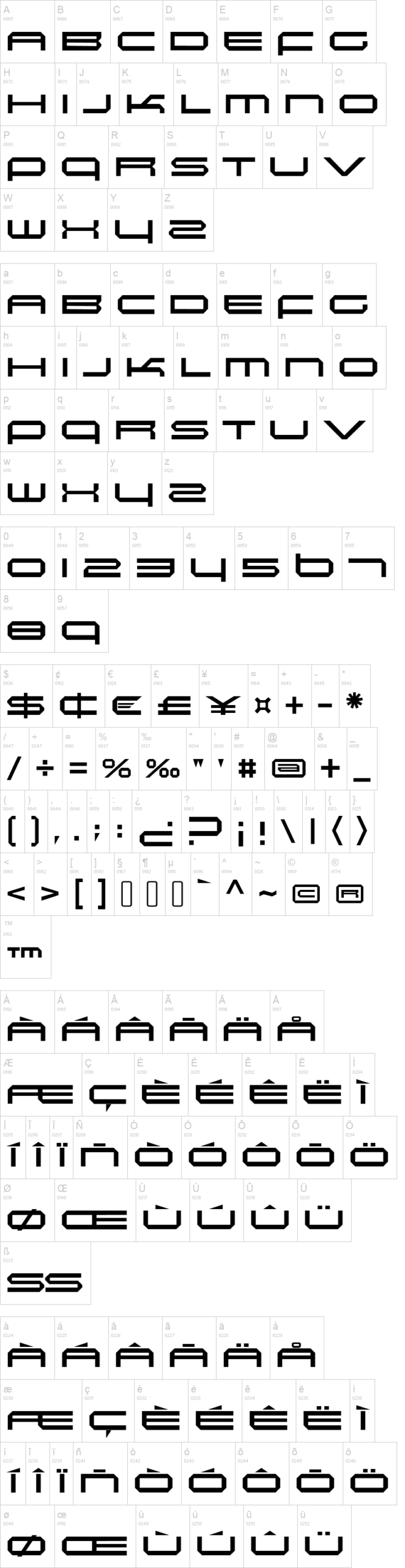Induction 字体字形表
