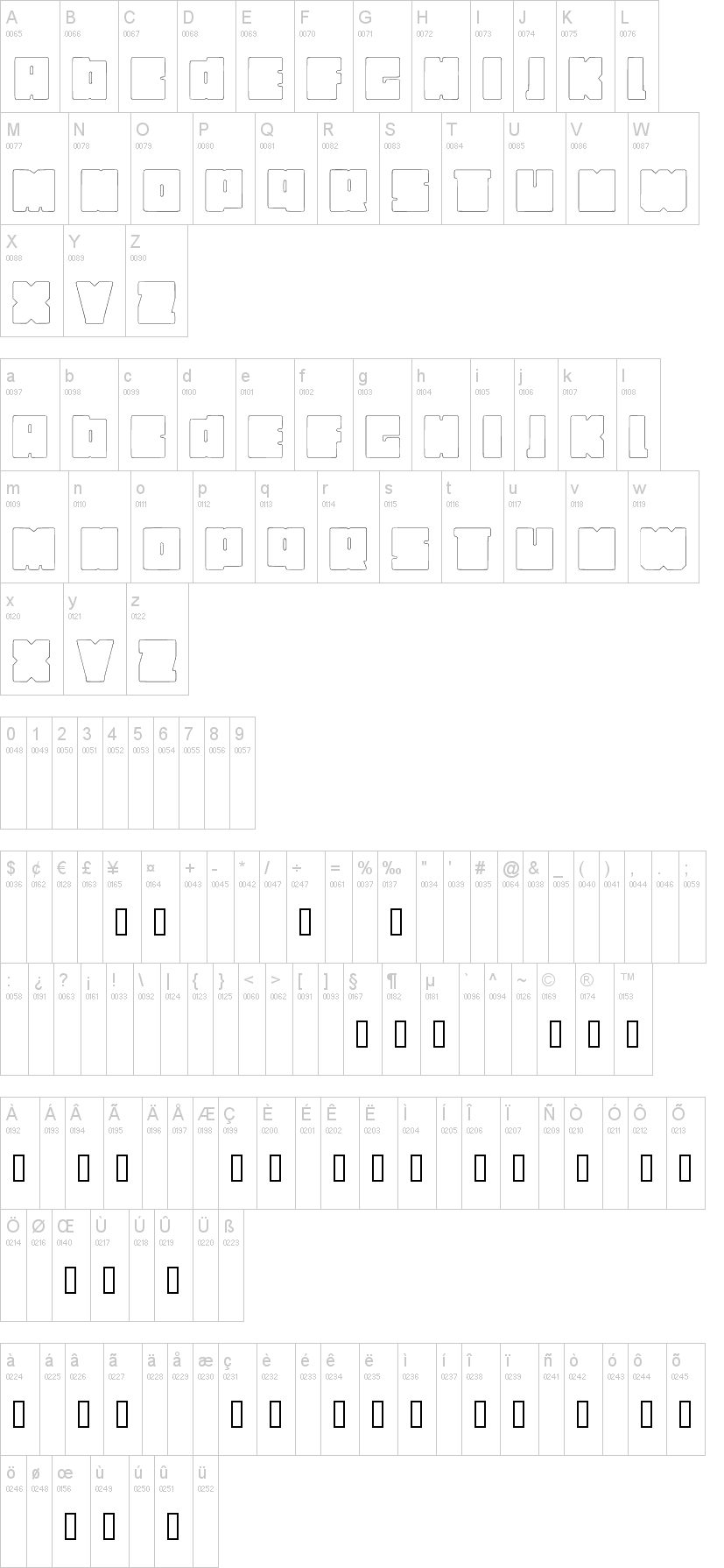 Infinity 字体字形表