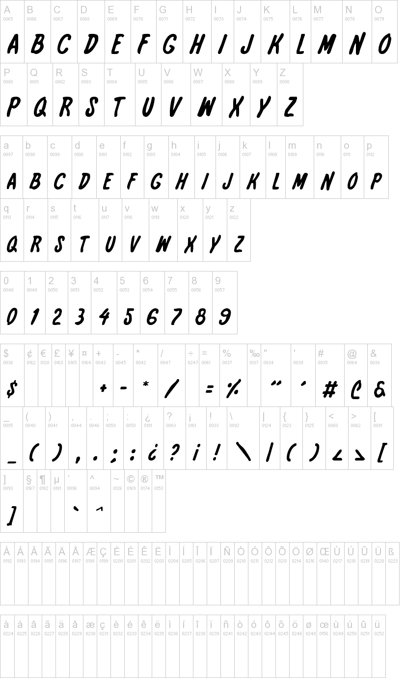 International Super Hero 字体字形表