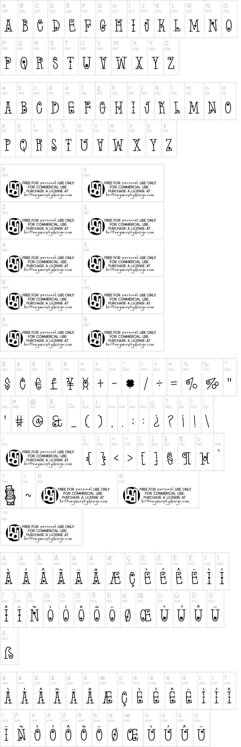 Irish Clovers 字体字形表