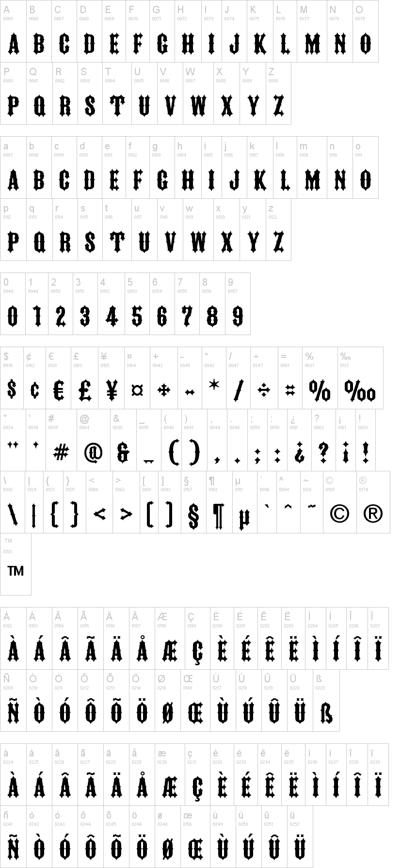 Iron Horse 字体字形表