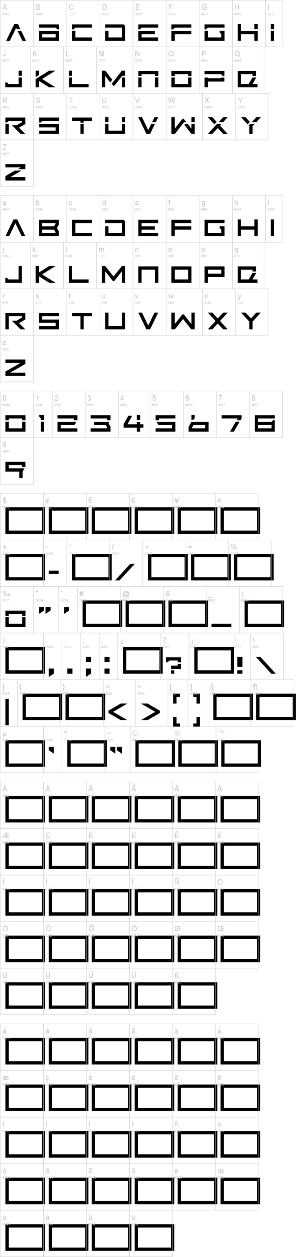 ISL Fade to Blak 字体字形表