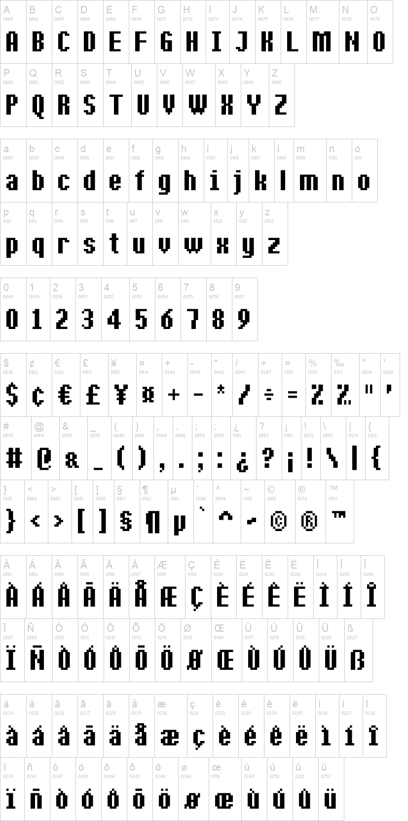 Ithaca 字体字形表