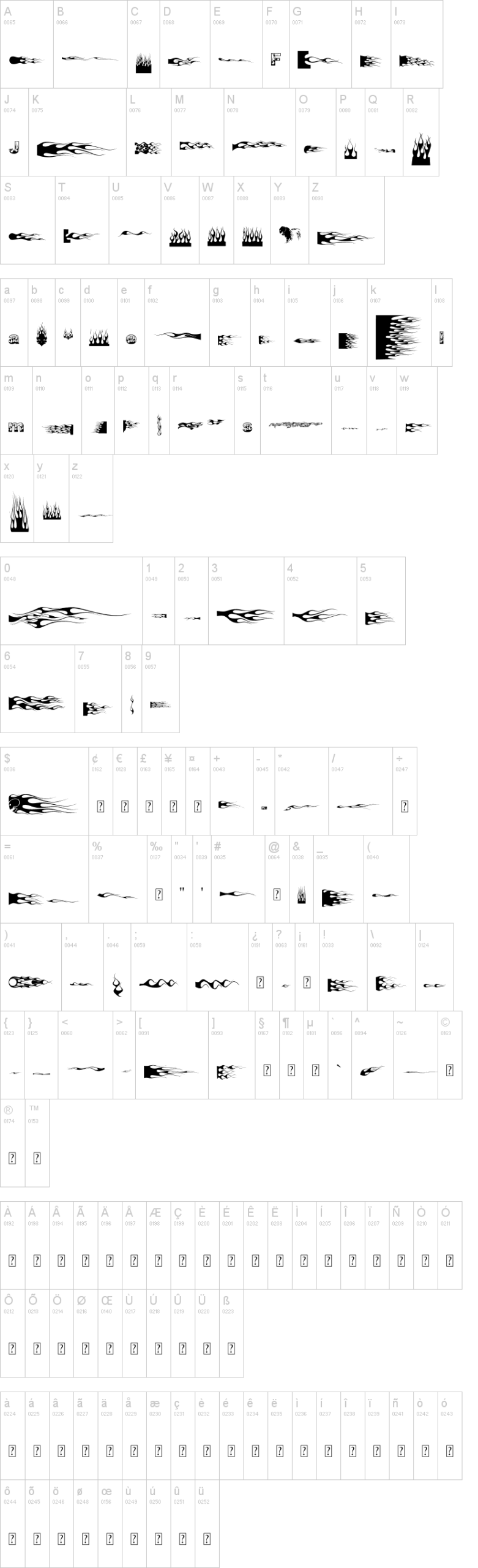 J-Flames 字体字形表