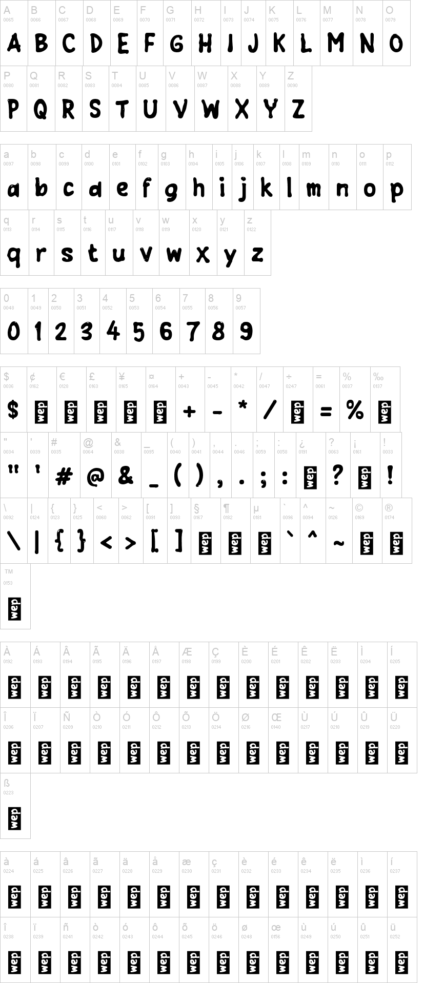 j Jellycow 字体字形表
