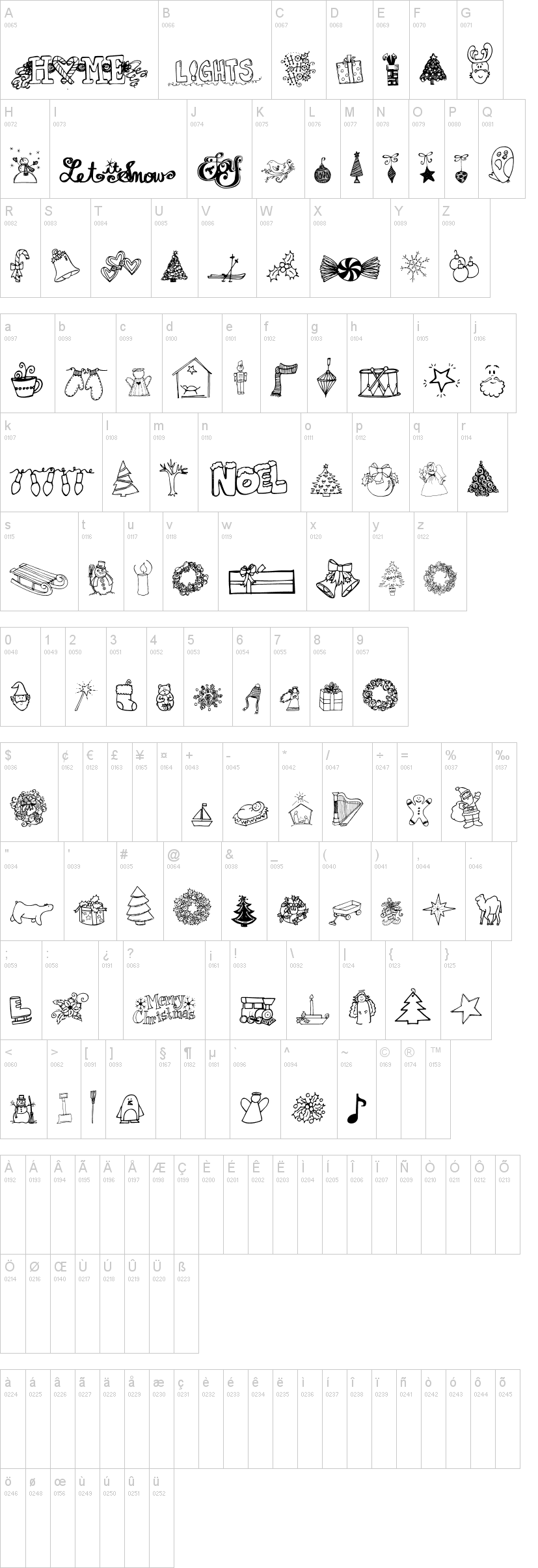Janda Christmas Doodles 字体字形表